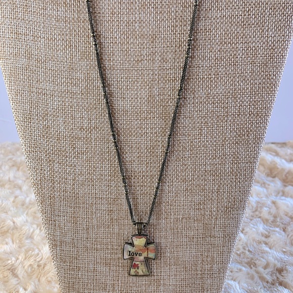 Kelly Rae Roberts Brass Tone Inspirational Love Cross Pendant Necklace - Picture 2 of 6